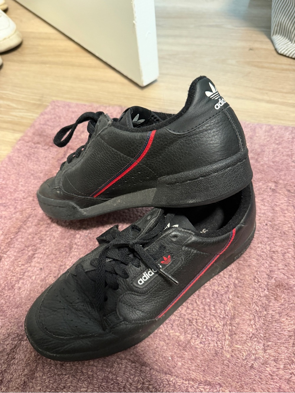 Adidas Black Leather Sneakers with Red Accent